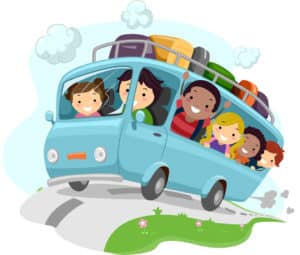 Illustration of Excited Kids Cheering While Riding a Bus
